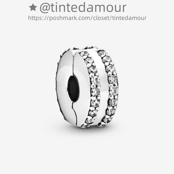 Pandora Double Lined Pavé Clip Charm|Pendant - Picture 1 of 2